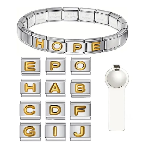Edelstahl Initial Buchstabe Italienisches Charm Armband DIY Modularer Personalisierter Schmuck Glied Gold Silber Zweifarbig Zubehör