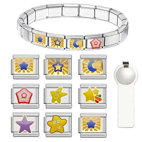 Edelstahl Italienische Charm Armband Glieder DIY Modularer Stern Mond Muster Frisch Süß Metall Schmuck Charms Für Damen