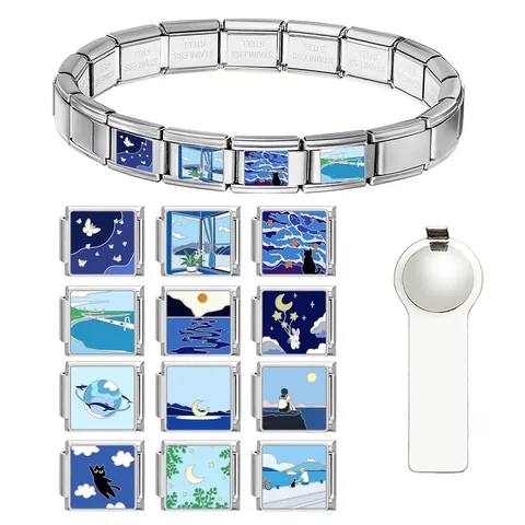 Edelstahl Italienische Modulare Charms Glieder DIY Emaille Himmel Meer Landschaft Personalisierte Armband Zubehör