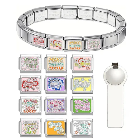 Edelstahl Italienisch Charm Armband Modulare DIY Links Karikatur Emaille Inspirierende Buchstaben Schmuck Zubehör Damen Armband