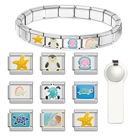 Italienischer Stil DIY Modulares Link-Armband Edelstahl Meereslebewesen Emaille Pinguin Seestern Anhänger Für Personalisierten Schmuck