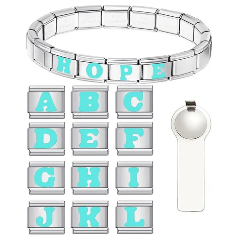 Italienischer Armband Modul Link Edelstahl DIY Alphabet Buchstabe Hellgrün Personalisiertes Modulares Schmuckzubehör Geschenk