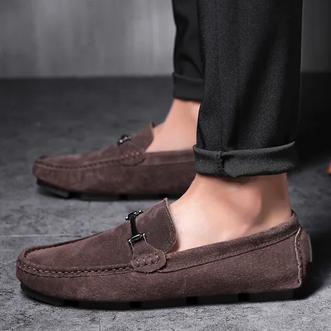 Mocasines de Gamuza para Hombre Estilo Británico Mocasines con Bocado de Metal Zapatos de Conducir Casuales Sin Cordones Mocasines Planos Hombre Negocios Oficina Zapatos Diarios