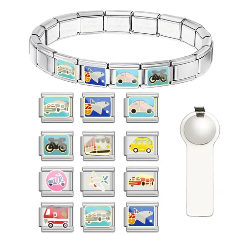 Modular Italienisch Charm Armband DIY Edelstahl Emaille Fahrzeug Flugzeug Auto Charms Elastisch Link Schmuck Unisex Geschenk