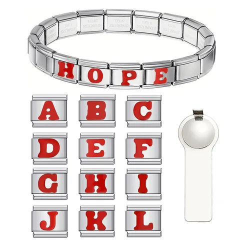 Edelstahl Rotes Englisches Alphabet Italienischer Charm Link Armband DIY Personalisiertes Initial Modulares Armband Link Schmuck