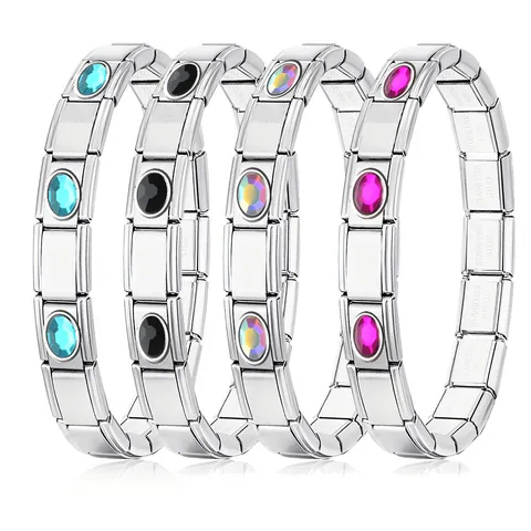 Edelstahl Italienisches Charm Modulares Gliederarmband Für Herren Damen DIY Oval Strass Eingelegt Kombinierbarer Schmuck