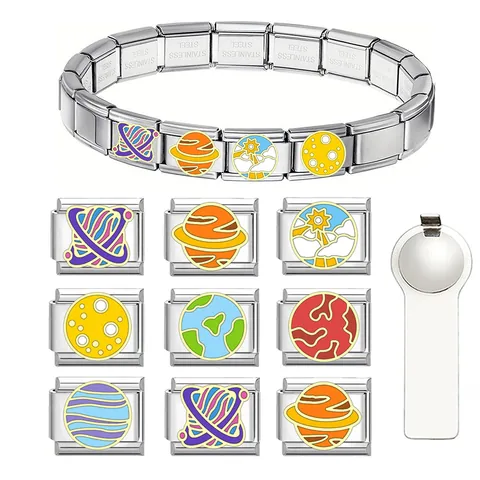 Italienisches Modulares Armband DIY Planeten Serie Edelstahl Elastisches Charm Armband Planeten Links Schmuckzubehör