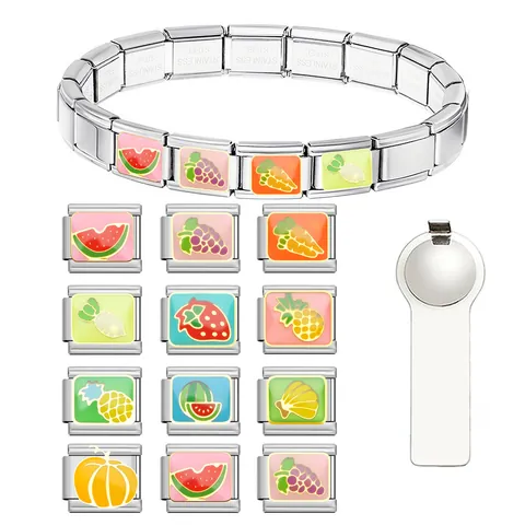Edelstahl Italienischer Charm Glied Armband DIY Modulare Schmuck Obst Emaille Glied Wassermelone Traube Ananas Zubehör Für Damen