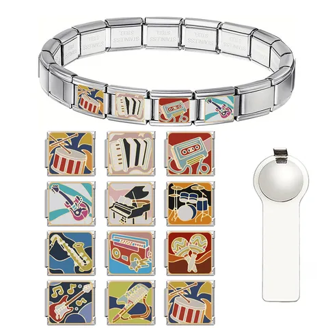 Kreative Edelstahl Italienische Charm Armband Links Personalisiert Musikinstrument DIY Modular Charms Für Herren Damen Schmuck Geschenke