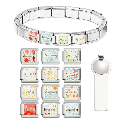 Edelstahl Modulares Armband Italienische Charms Monate Serie Personalisierte DIY Gliederarmband Basis Für Herren Damen Trendschmuck