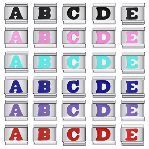 Edelstahl Initial Alphabet Buchstabe Italienisches Charm Armband DIY Modulares Glied Emaille Tropföl Armband Zubehör Schmuck