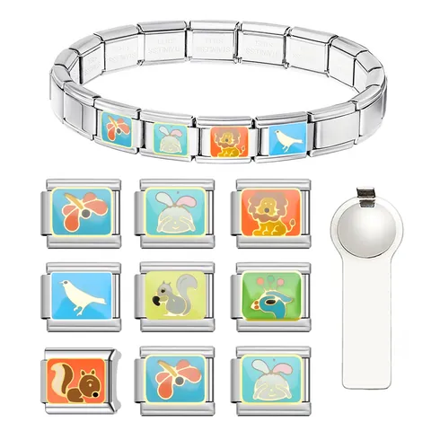 DIY Modulares Edelstahl Tier Italienische Charms Armband Libelle Hase Löwe Vogel Design Niedlicher Schmuck Link Charms