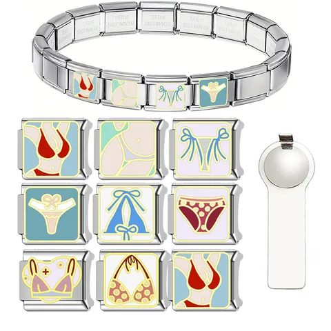 Edelstahl Italienisches Charm Modul DIY Emaille Bikini Bademode Armband Link Zubehör Für Damen Personalisiertes Schmuck