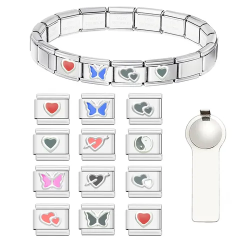 Italienisches Charm Armband DIY Modular Edelstahl Charm Links Herz Schmetterling Yin Yang Anhänger Schmuckzubehör Für Damen