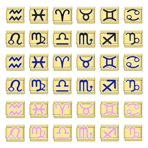 Titanium Zodiac Italian Charm Bracelet Modular DIY Elastic Links Enamel Constellation Jewelry For Couples Women Men Gift