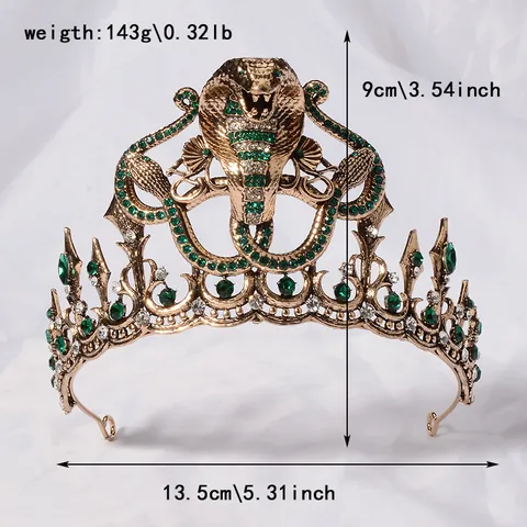 Gothic Antiek Goud Cobra Slang Kroon Tiara Barok Groen Strass Hoofdsieraad Voor Vrouwen Koningin Feest Cosplay Sieraden