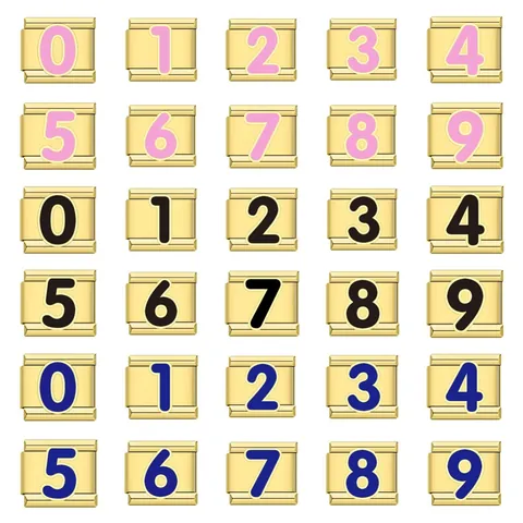 Ciondoli Italiani Fai da Te Maglie per Bracciale Oro Titanio Smalto Numeri 0-9 Accessorio Gioielli Modulari per Cinturino Unisex