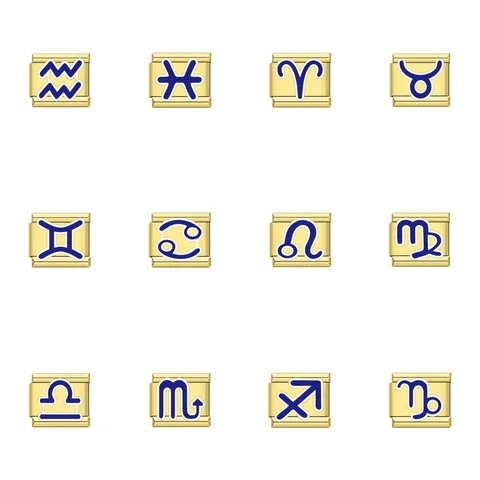 Stainless Steel Italian Modular Bracelet Charms Links Twelve Constellations Zodiac Signs Gold Plated Enamel Charms For Women Men