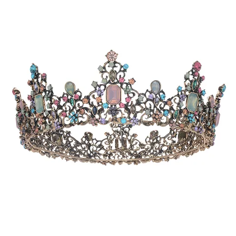 Barok Luxe Ronde Tiara Legering Meerkleurige Strass Bruid Haaraccessoire Koningin Verjaardag Verkiezing Hoofddeksel Sieraden