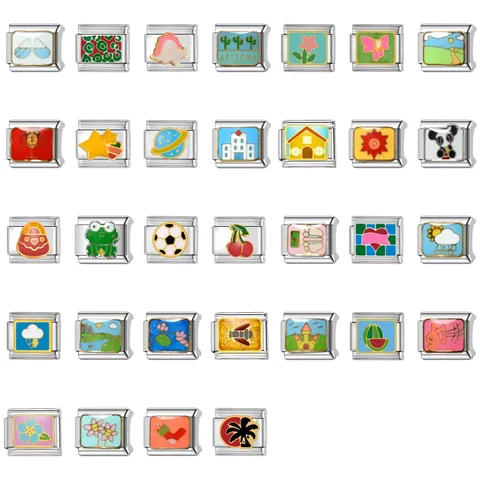 Maillons de Charme Italiens en Acier Inoxydable Pour Bracelet Modulaire Breloques en Émail à Motif de Dessin Animé DIY Bijoux