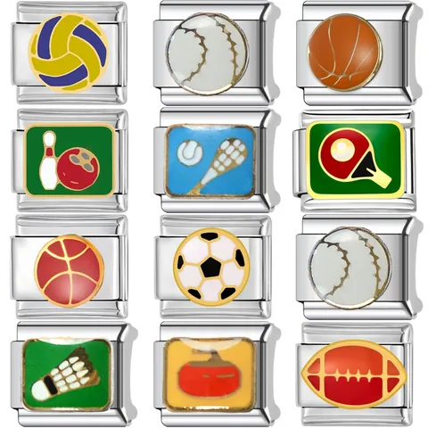 Bracelet à Maillons Charm Italien en Acier Inoxydable Bijoux Modulaires DIY Sport Football Basketball Volleyball Volant Charms de Sport pour Unisexe Accessoires Décoratifs Quotidiens