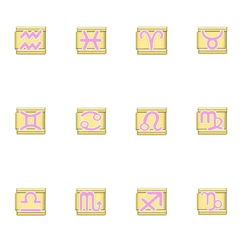 Modulo per Bracciale Italiano in Titanio Segno Zodiacale Smalto Rosa Componente per Gioielli Modulari per Uomo Donna