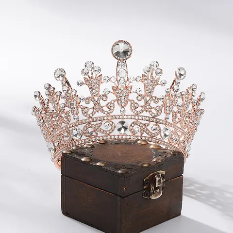 Barok Vintage Ronde Kroon Voor Vrouwen Legering Strass Kunstparel Bruiloft Bruids Tiara Koningin Haar Sieraden Hoofdtooi