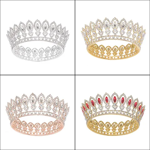 Baroque Bridal Crown And Earrings Alloy Rhinestone Glass Tiara Wedding Pageant Jewelry Headpiece Retro Royal Accessory Women