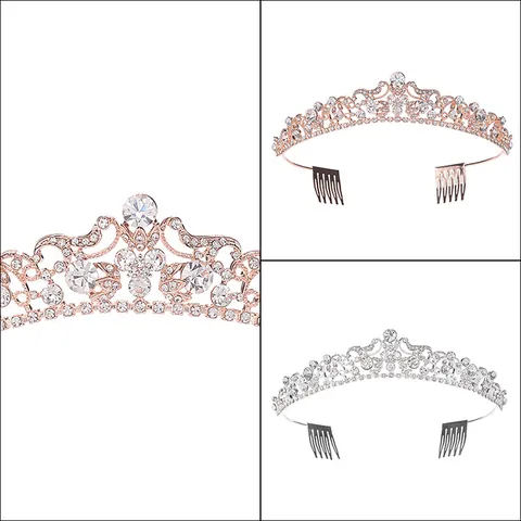 Lussuosa Corona da Sposa in Lega con Strass Vintage Floreale Tiara Nuziale Con Pettini per Capelli Accessori per Foto Donna