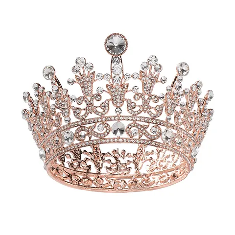 Barok Vintage Ronde Kroon Voor Vrouwen Legering Strass Kunstparel Bruiloft Bruids Tiara Koningin Haar Sieraden Hoofdtooi