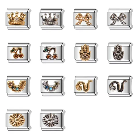 Stainless Steel Italian Charm Bracelet Links DIY Modular Elastic Wristband Charms Crown Bow Personalized Jewelry For Unisex