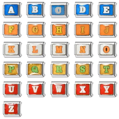 Charms Modulaires Italiens en Acier Inoxydable Alphabet pour Bracelets DIY Lettres en Émail A-Z Motif Yin Yang Télescope Accessoires de Bijoux