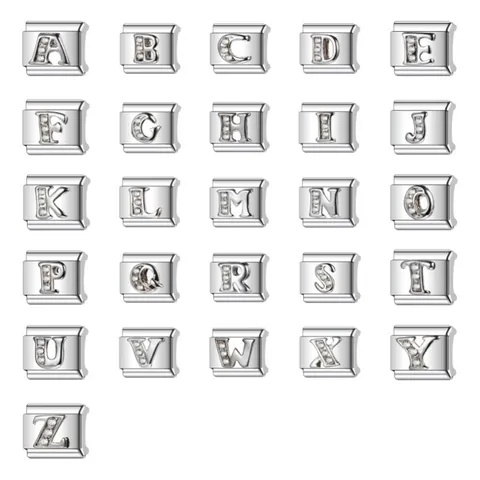 Stainless Steel Italian Modular Letter Charm Link For DIY Elastic Bracelet Rhinestone Inlaid Alphabet Jewelry Accessories