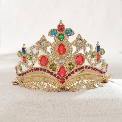 Barok Legering Strass Bruidskroon Tiara Kleurrijk Glas Kristal Hoofddeksel Bruiloft Kwastje Koningin Tiara Voor Vrouwen Sieraden
