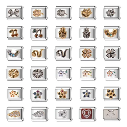 Maillon de Bracelet à Breloques Modulaire Italien DIY en Acier Inoxydable Accessoires de Bijoux Personnalisables pour Hommes Femmes Trèfle Cœur Étoile