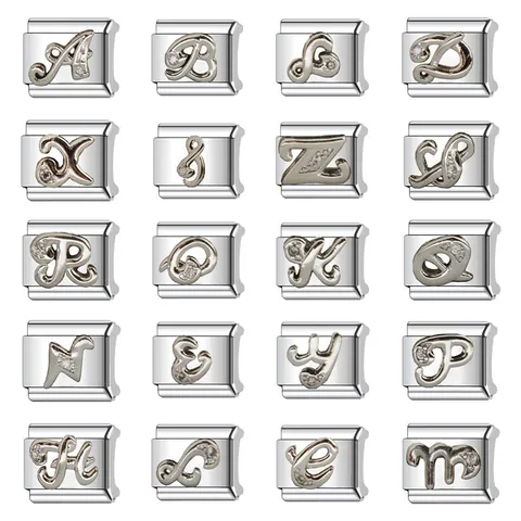 Stainless Steel Italian Charm Bracelet Links Modular DIY Alphabet Letters Jewelry For Unisex Rhinestone拼接手饰