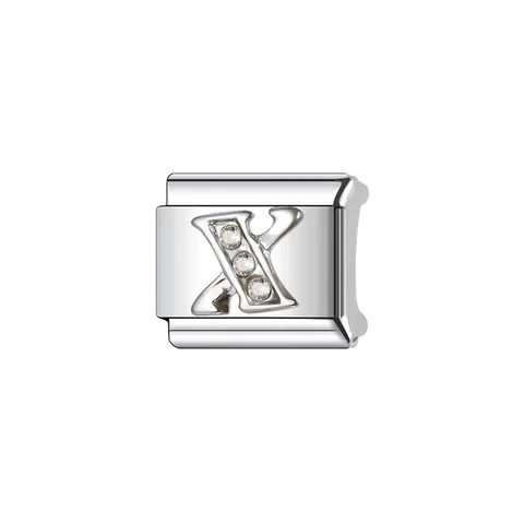 Stainless Steel Italian Modular Letter Charm Link For DIY Elastic Bracelet Rhinestone Inlaid Alphabet Jewelry Accessories