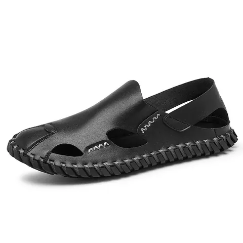 Sandali da Uomo Traspiranti Traforati Estivi a Punta Chiusa in Microfibra Pelle Suola Morbida Senza Lacci Scarpe da Spiaggia Casual