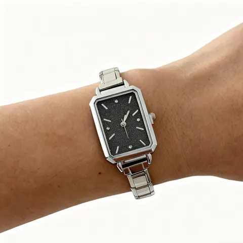 Women's Square Quartz Watch Stainless Steel Strap Starry Sky Glitter Dial Retro Analog Wristwatch For Women Elegant Fashion Watch