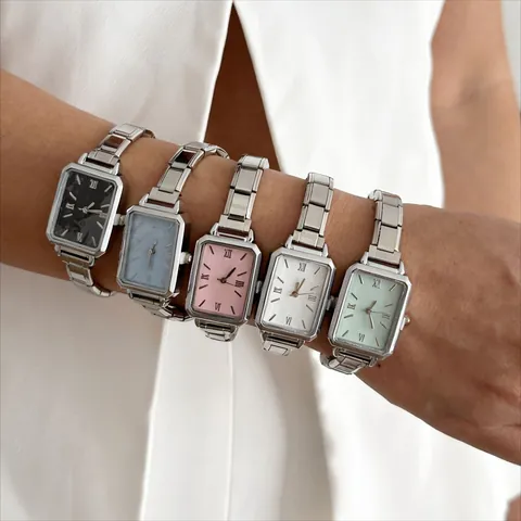 Women Quartz Watch Rectangular Dial Stainless Steel Band Waterproof Retro Elegant Business Casual Wristwatch Gift For Lady