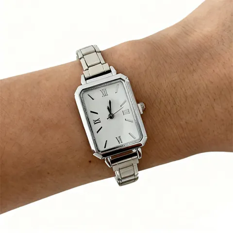 Women Quartz Watch Rectangular Dial Stainless Steel Band Waterproof Retro Elegant Business Casual Wristwatch Gift For Lady