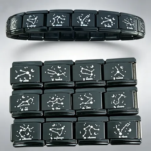 Dodici Costellazioni Nero Charm Italiani Link in Acciaio Inossidabile DIY Bracciale Moduli Incisi al Laser Stella Luna Gioielli