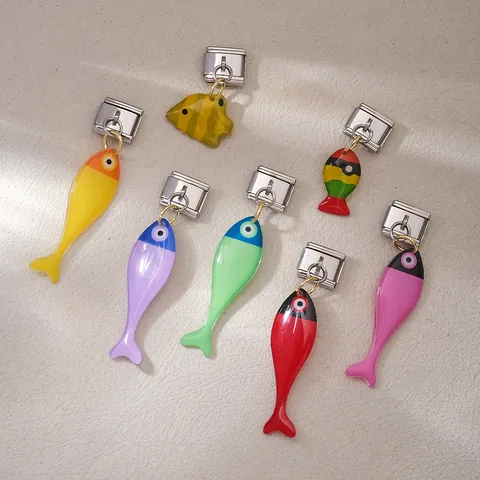 Lien Modulaire de Bracelet Italian Charm en Acier Inoxydable Pendentif Poisson Multicolore pour la Fabrication de Bijoux DIY