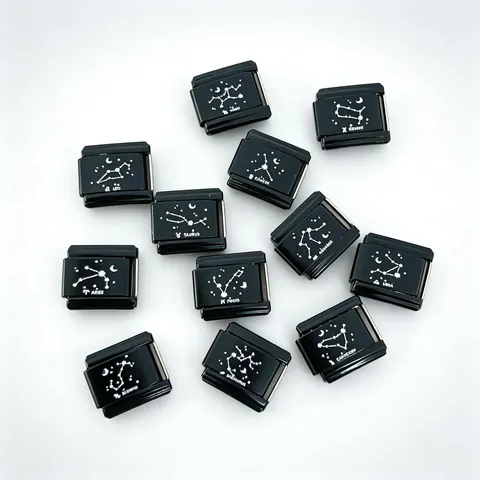 Dodici Costellazioni Nero Charm Italiani Link in Acciaio Inossidabile DIY Bracciale Moduli Incisi al Laser Stella Luna Gioielli