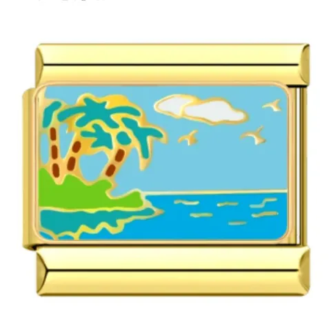 Eslabón de Pulsera Italiana Acero Inoxidable Chapado en Oro Esmalte Paisaje de Viaje Avión NYC Accesorio de Pulsera DIY