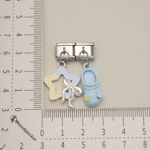 Colgantes de Esmalte de Acero Inoxidable Eslabón Doble Italiano Estrella Luna Lazo Zueco Zapato para Pulsera DIY Joyería Mujer