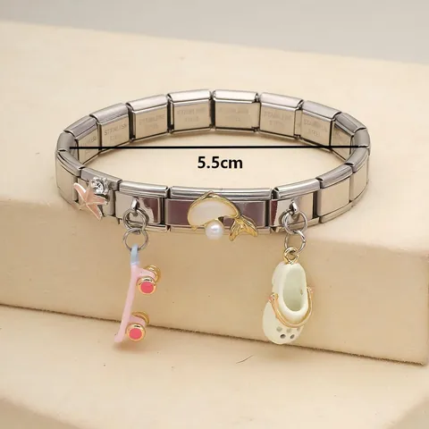 Stainless Steel Ocean Series Italian Charm Bracelet Pendants DIY Starfish Moon Conch Skateboard Clog Charms Jewelry Accessories