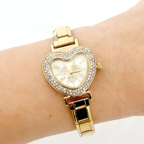 Women Fashion Heart Case Rhinestone Quartz Watch Modular Stainless Steel Band DIY Bracelet Watch Casual Ladies Wristwatch