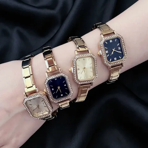 Women Square Quartz Watch Luxury Rhinestone Inlaid Stainless Steel Modular Strap Bracelet Watch Fashion Elegant Wristwatch