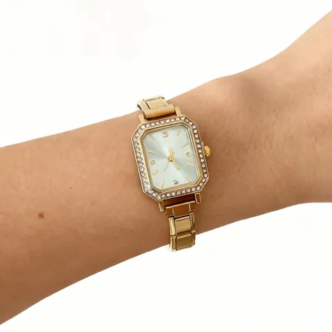 Women Square Quartz Watch Luxury Rhinestone Inlaid Stainless Steel Modular Strap Bracelet Watch Fashion Elegant Wristwatch